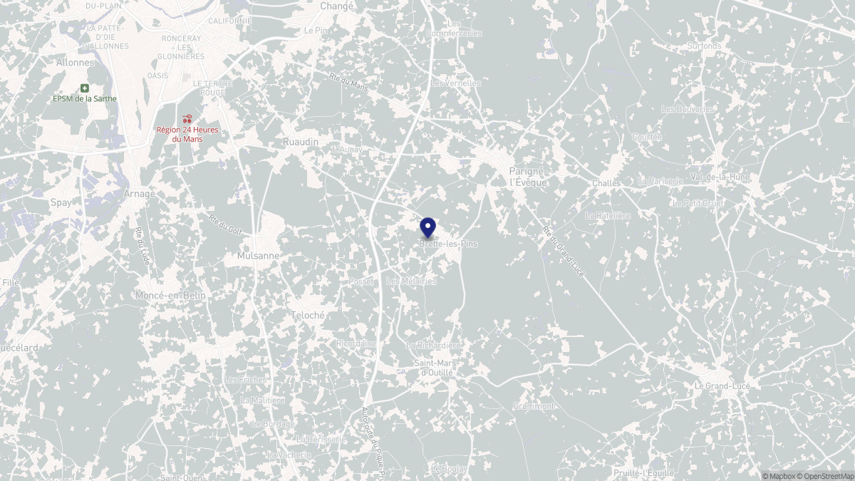 Aperçu cartographique de Brette-les-Pins, centré sur la commune