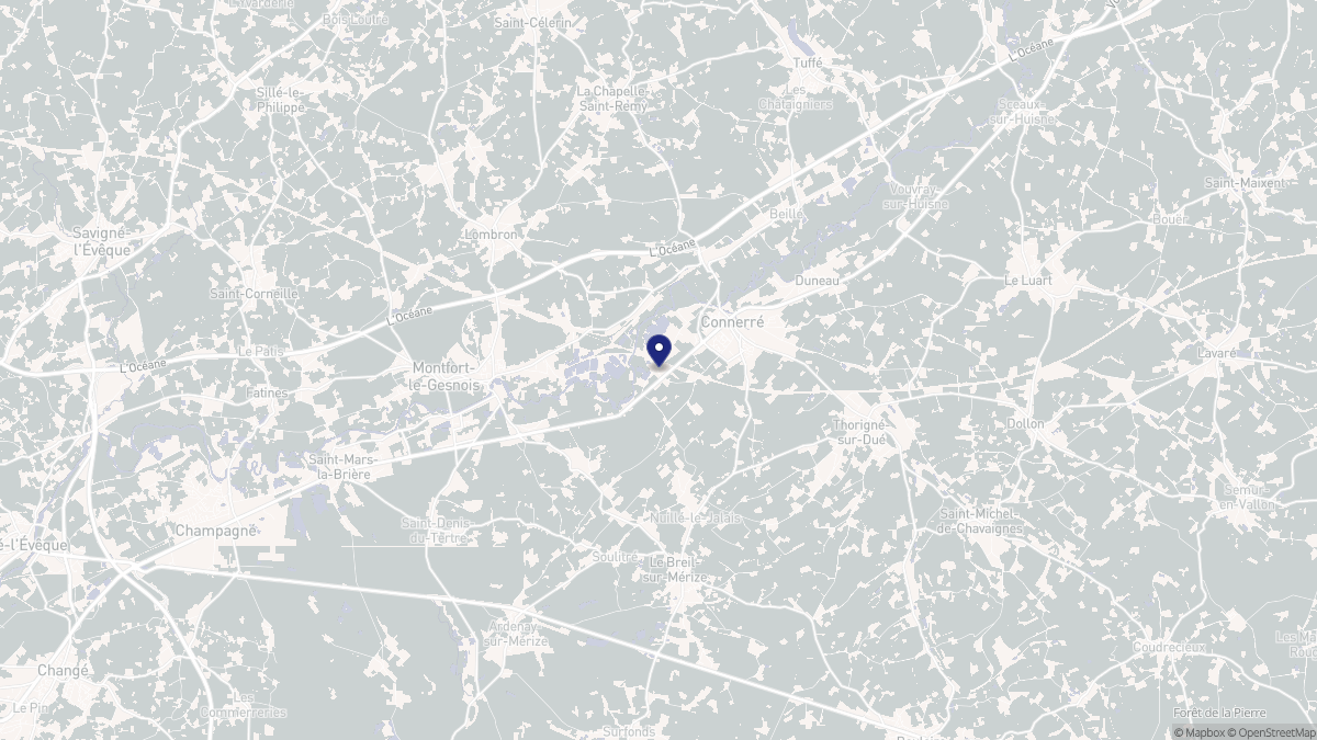 Aperçu cartographique de Connerré, centré sur la commune