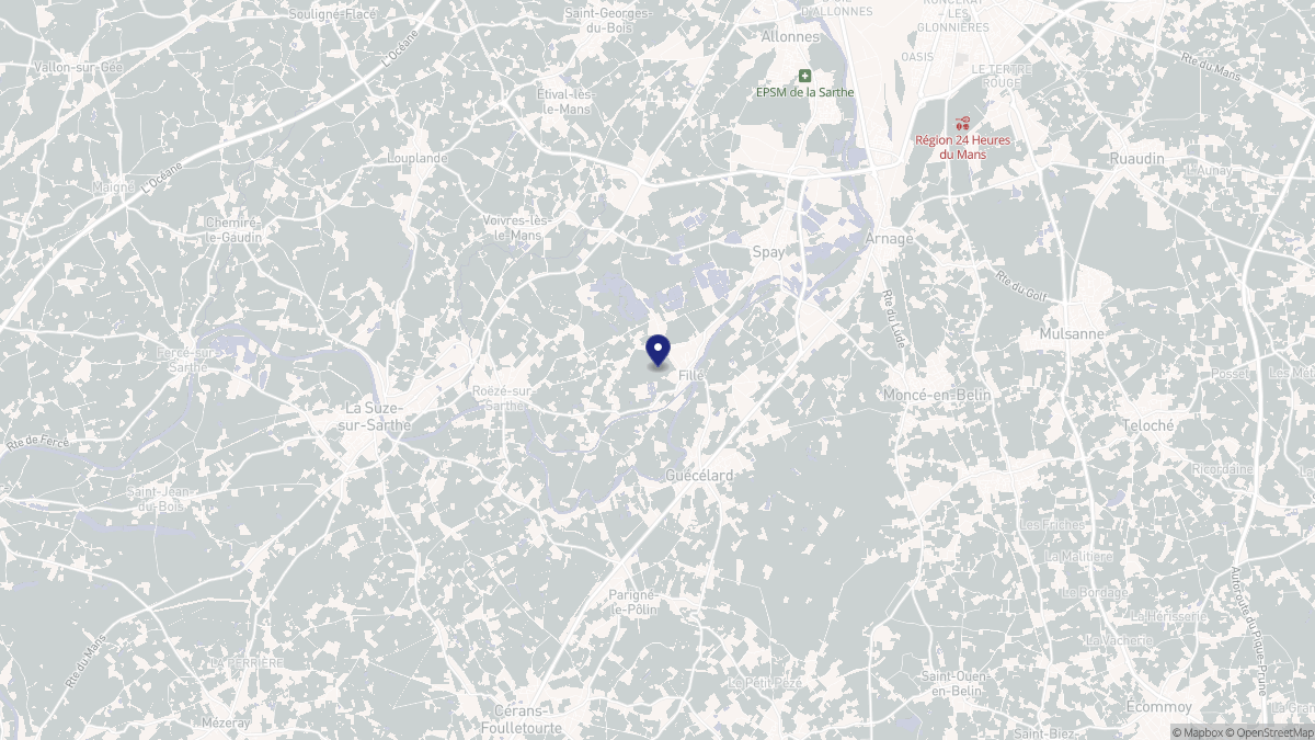 Aperçu cartographique de Fillé, centré sur la commune