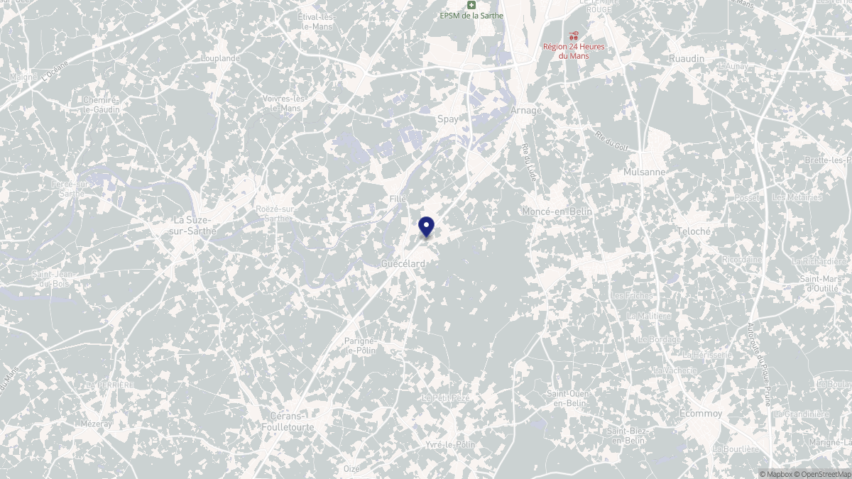 Aperçu cartographique de Guécélard, centré sur la commune