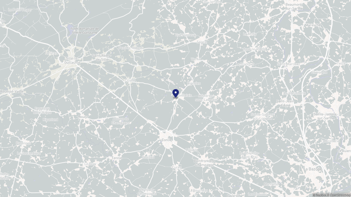 Aperçu cartographique de Neuvillalais, centré sur la commune