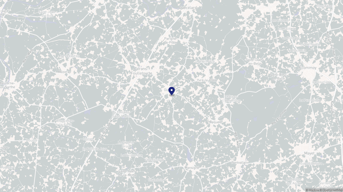 Aperçu cartographique de Oizé, centré sur la commune