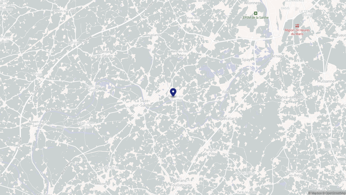 Aperçu cartographique de Roëzé-sur-Sarthe, centré sur la commune
