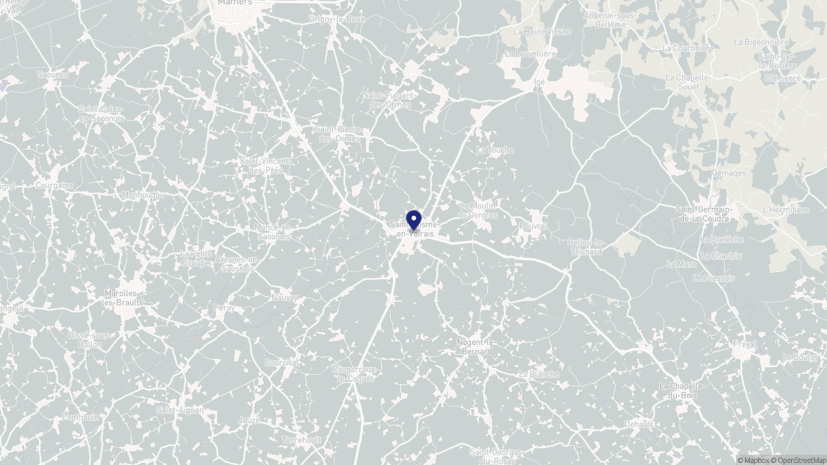 Aperçu cartographique de Saint-Cosme-en-Vairais, centré sur la commune