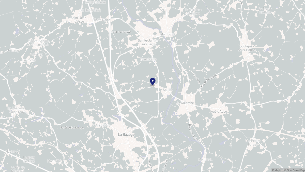 Aperçu cartographique de Souillé, centré sur la commune