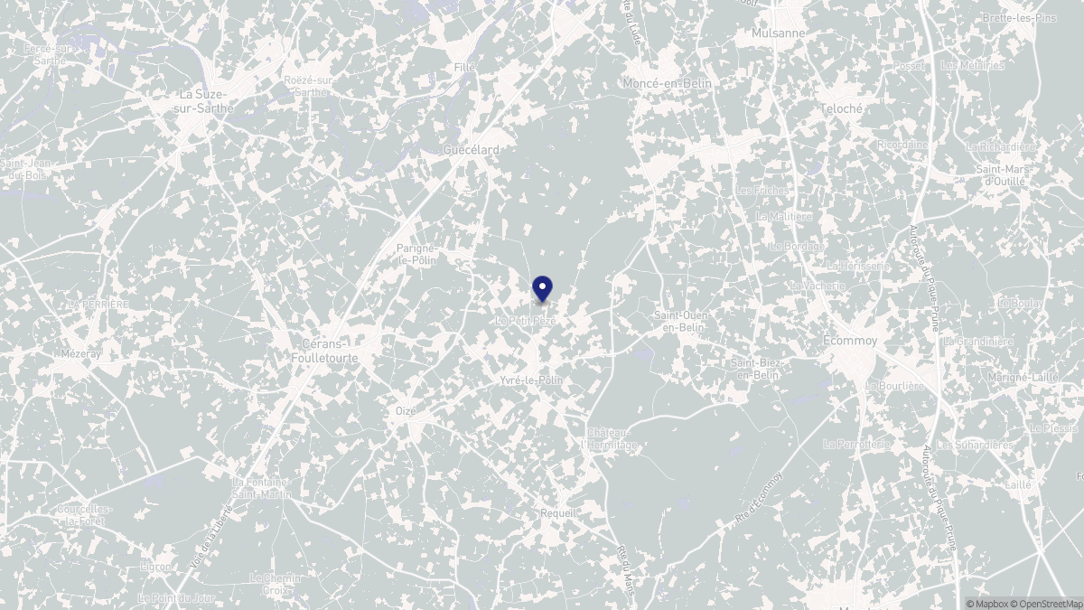 Aperçu cartographique de Yvré-le-Pôlin, centré sur la commune