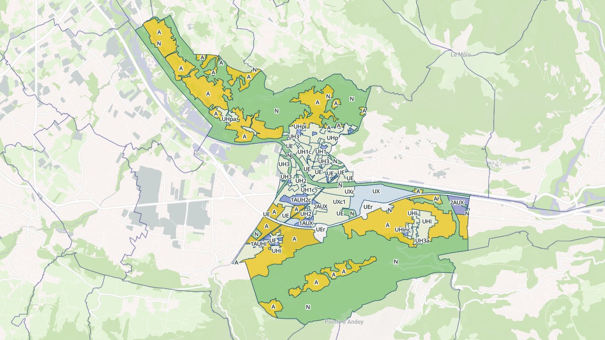 Aperçu cartographique de Bonneville, centré sur la commune
