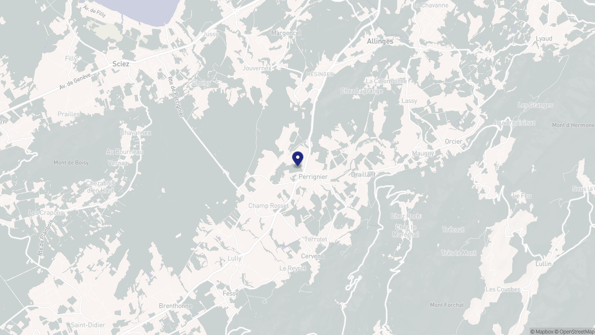 Aperçu cartographique de Perrignier, centré sur la commune