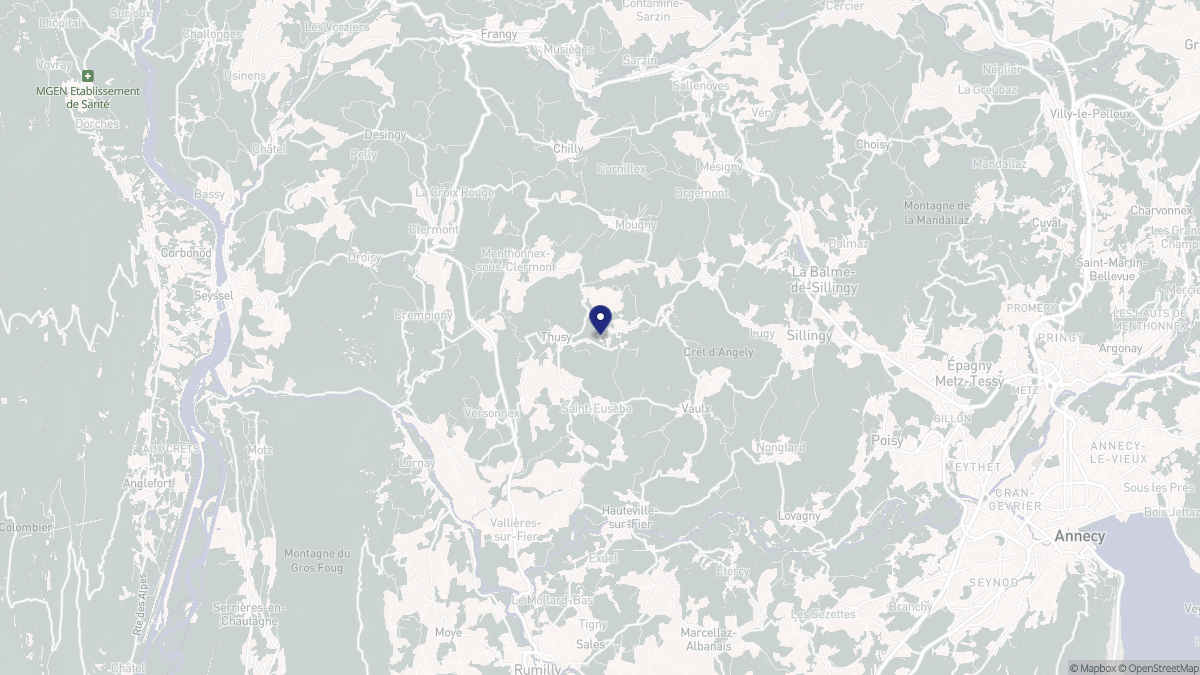 Aperçu cartographique de Thusy, centré sur la commune