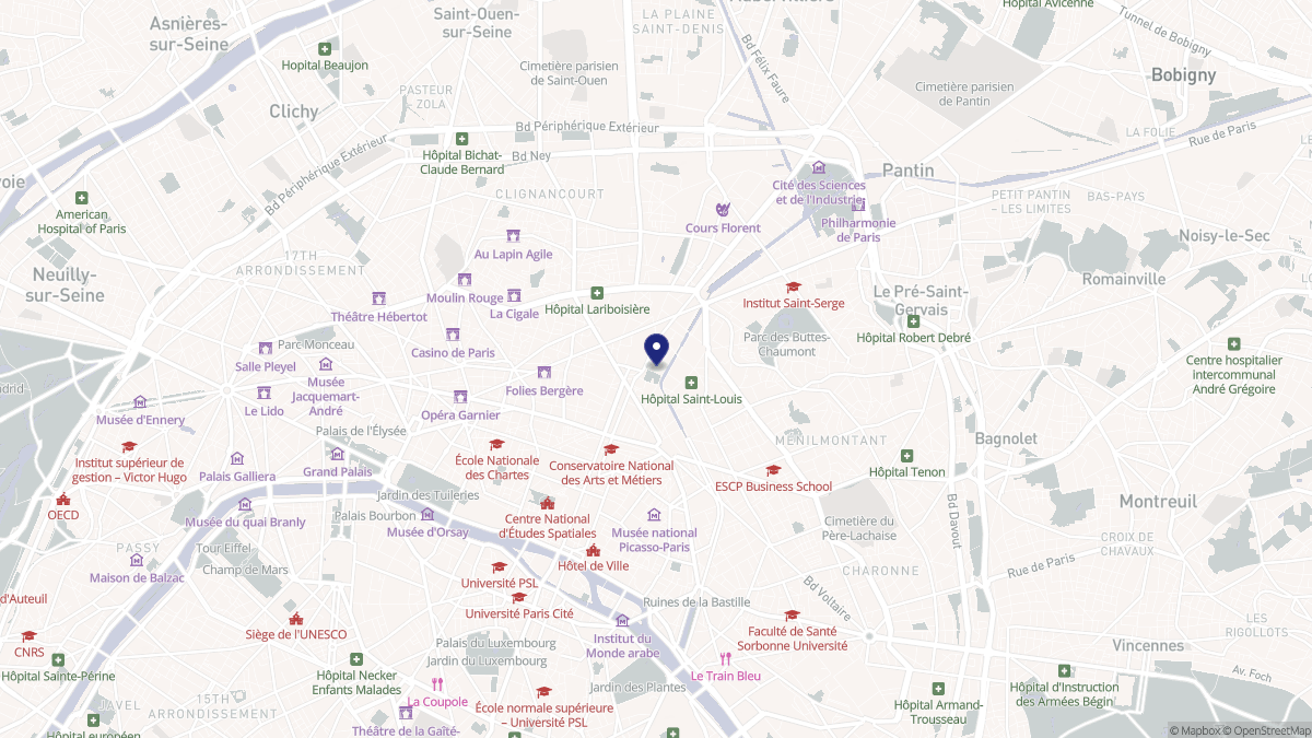 Aperçu cartographique de Paris 10e Arrondissement, centré sur la commune