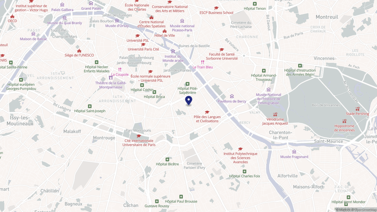 Aperçu cartographique de Paris 13e Arrondissement, centré sur la commune