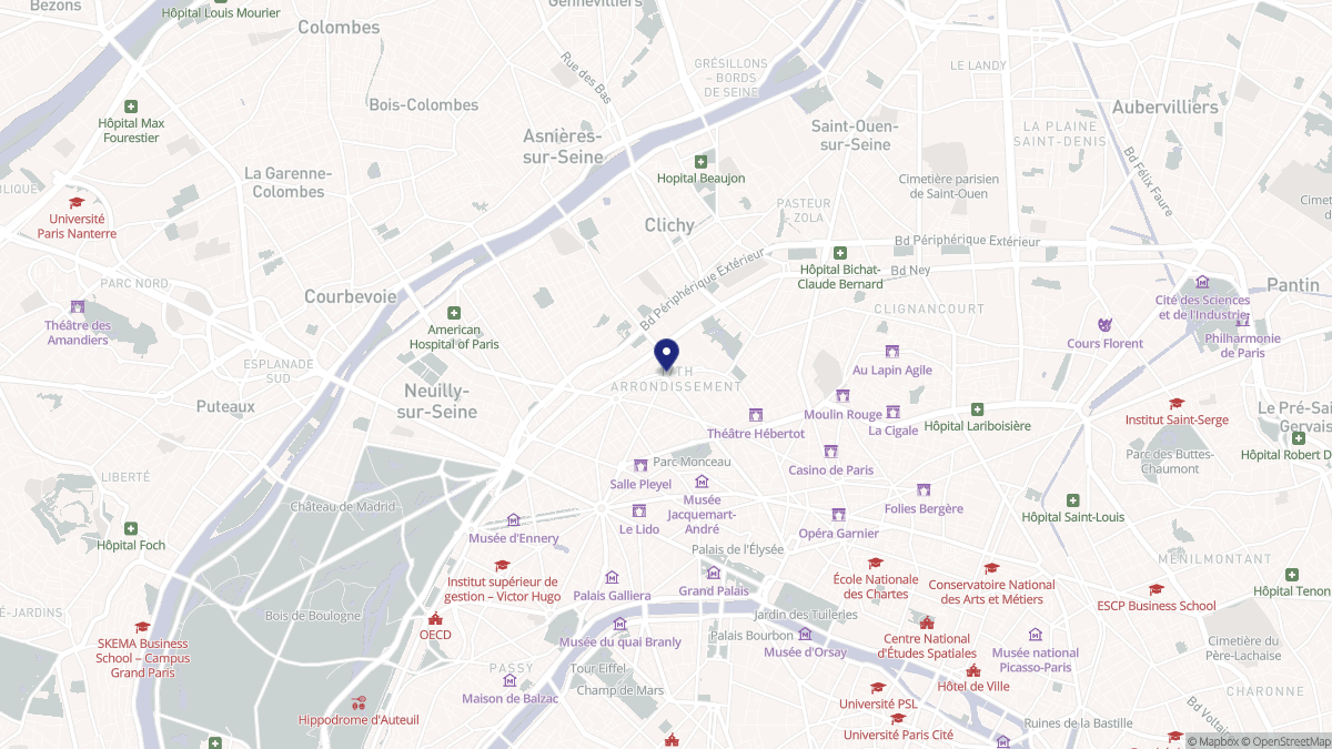 Aperçu cartographique de Paris 17e Arrondissement, centré sur la commune