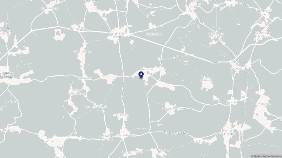 Aperçu cartographique de Auzouville-sur-Ry, centré sur la commune