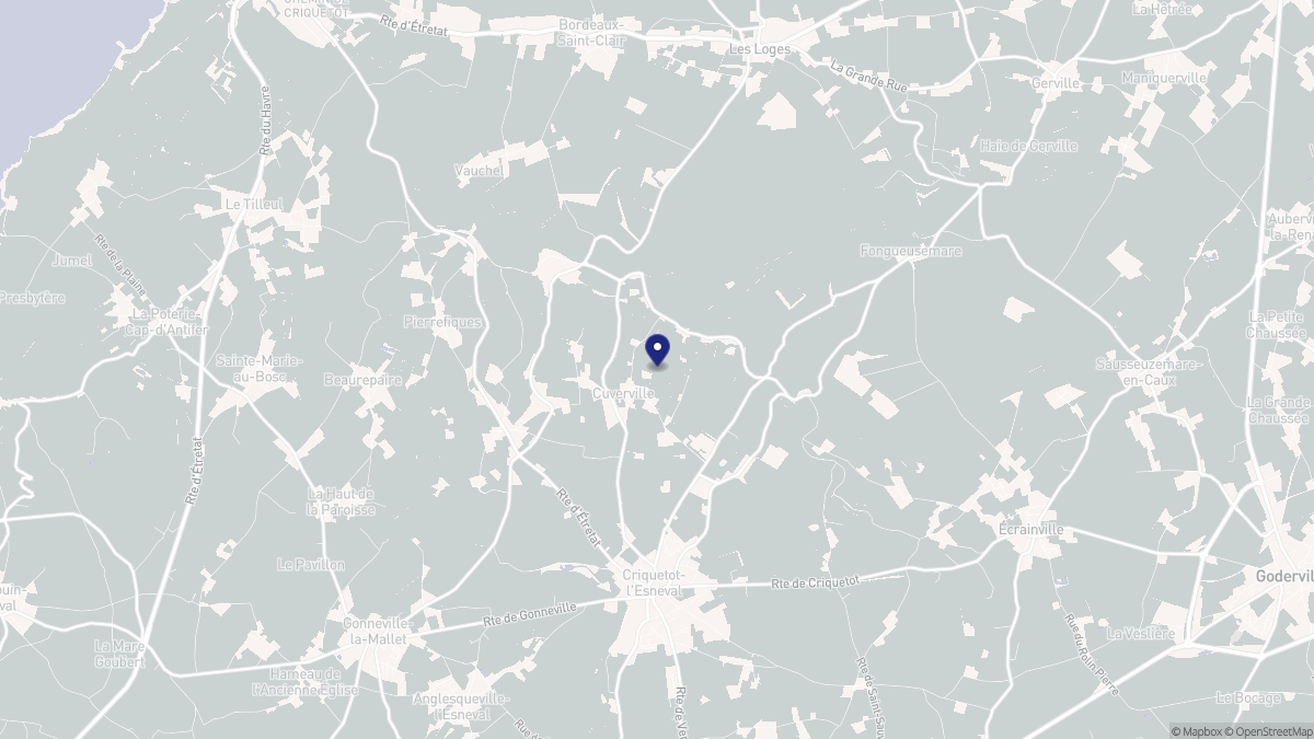 Aperçu cartographique de Cuverville, centré sur la commune