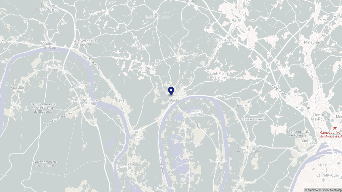 Aperçu cartographique de Duclair, centré sur la commune