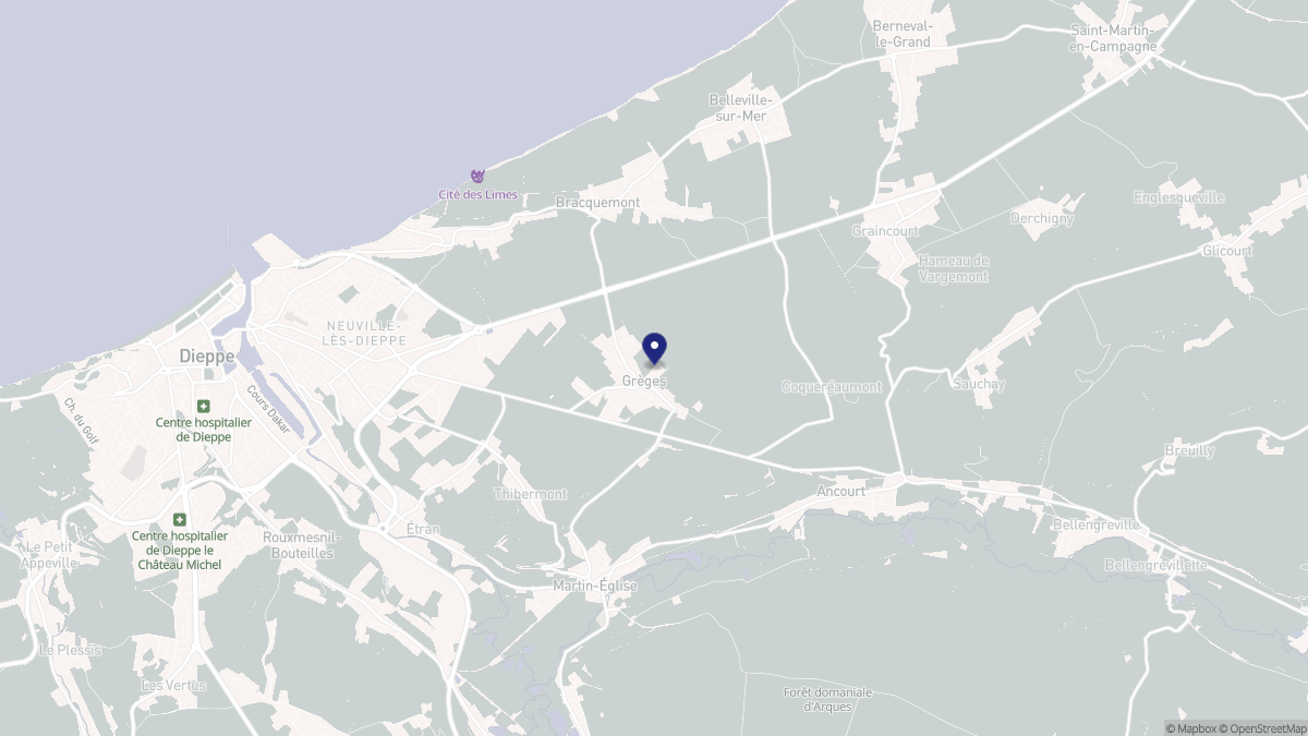Aperçu cartographique de Grèges, centré sur la commune