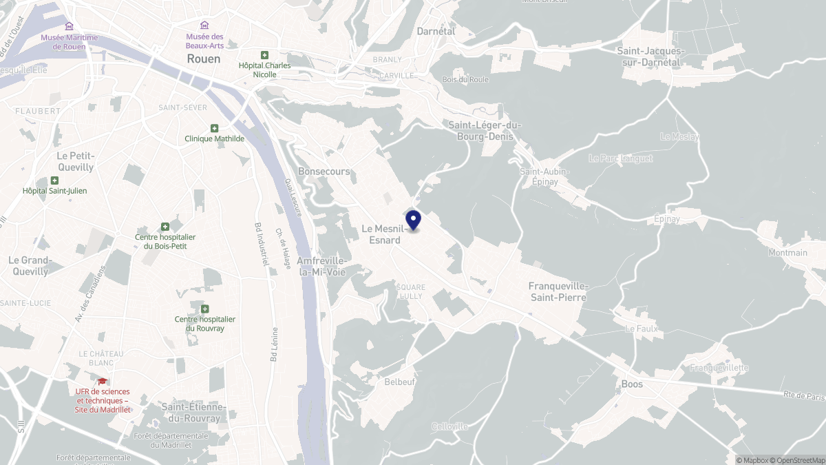 Aperçu cartographique de Le Mesnil-Esnard, centré sur la commune