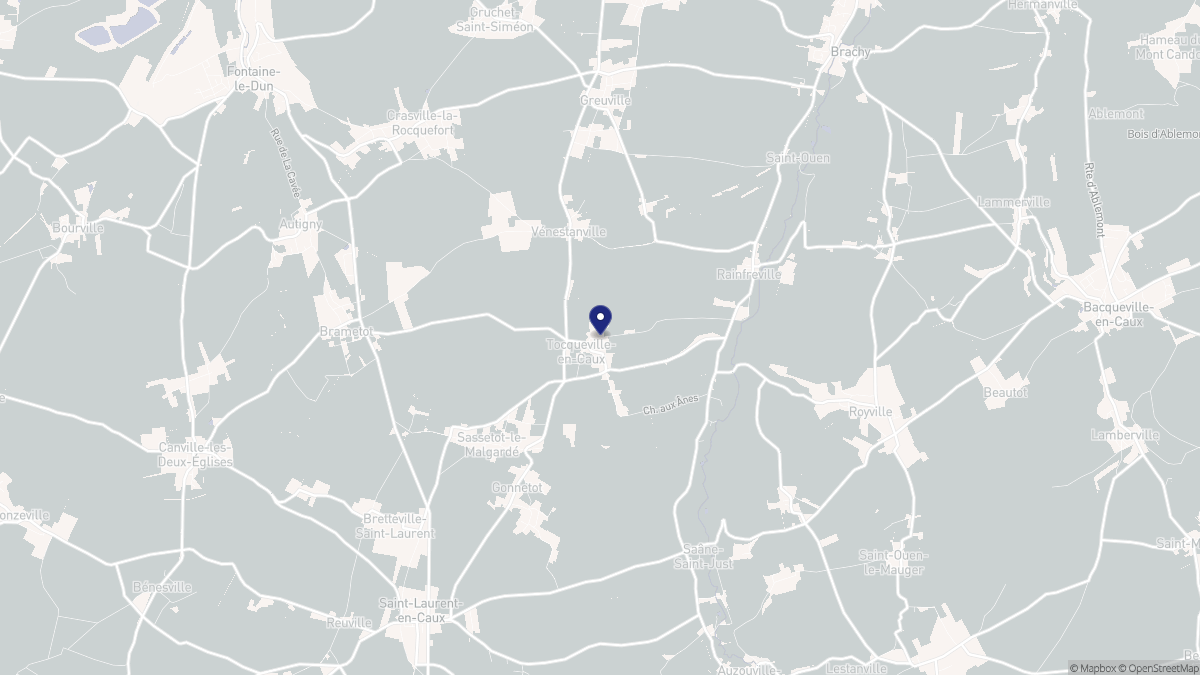 Aperçu cartographique de Tocqueville-en-Caux, centré sur la commune