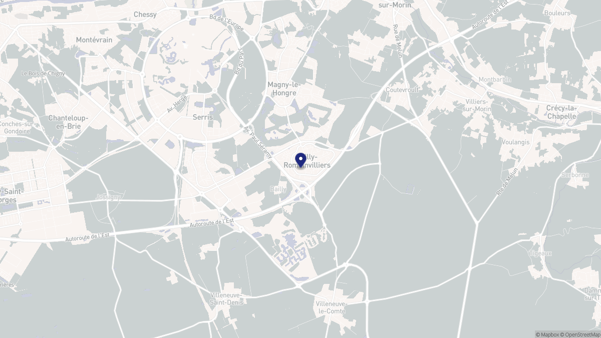 Aperçu cartographique de Bailly-Romainvilliers, centré sur la commune