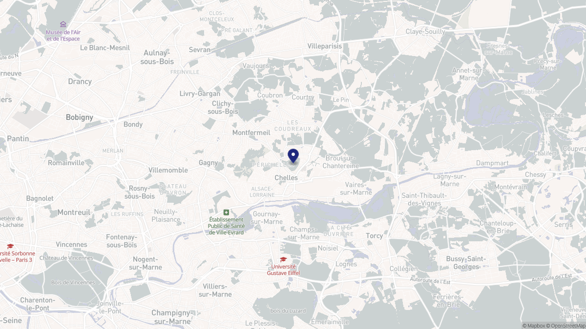 Aperçu cartographique de Chelles, centré sur la commune