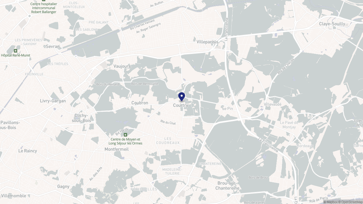 Aperçu cartographique de Courtry, centré sur la commune