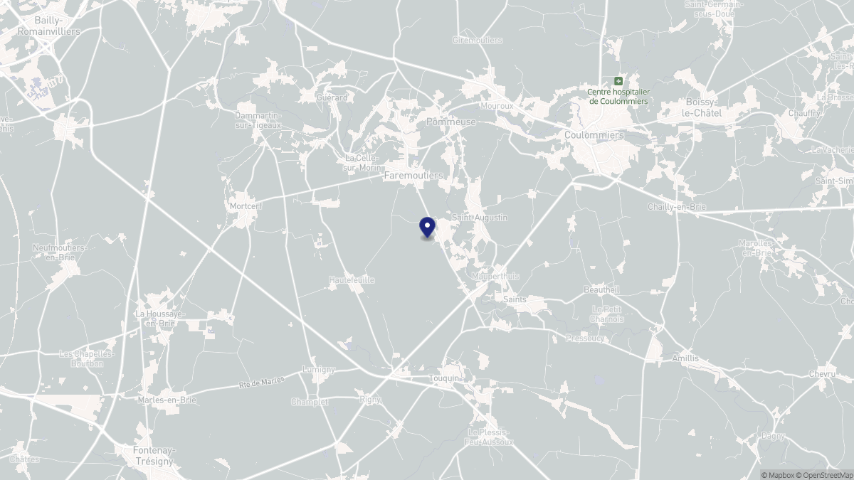 Aperçu cartographique de Faremoutiers, centré sur la commune