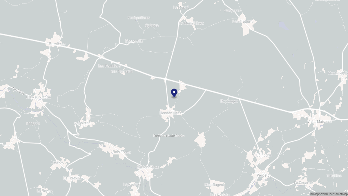 Aperçu cartographique de Hondevilliers, centré sur la commune