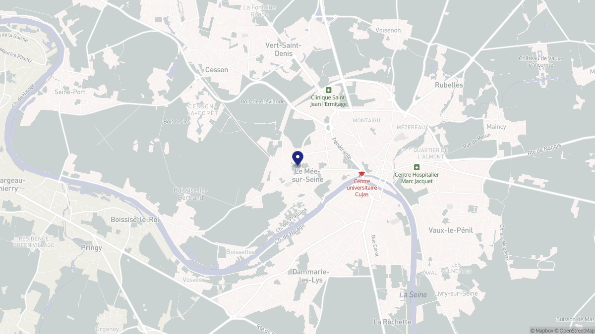 Aperçu cartographique de Le Mée-sur-Seine, centré sur la commune