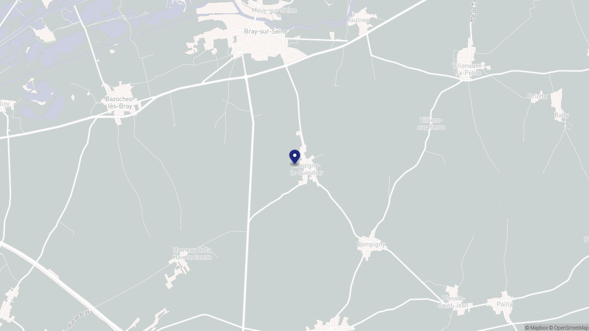 Aperçu cartographique de Montigny-le-Guesdier, centré sur la commune