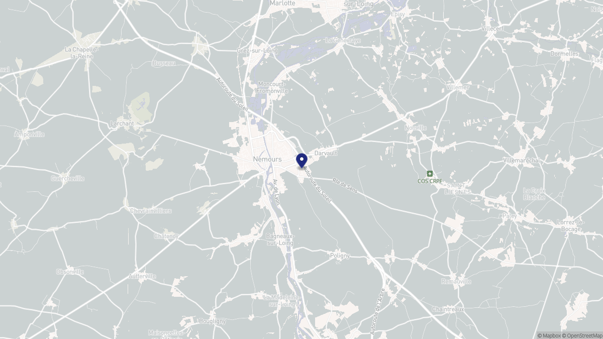 Aperçu cartographique de Nemours, centré sur la commune