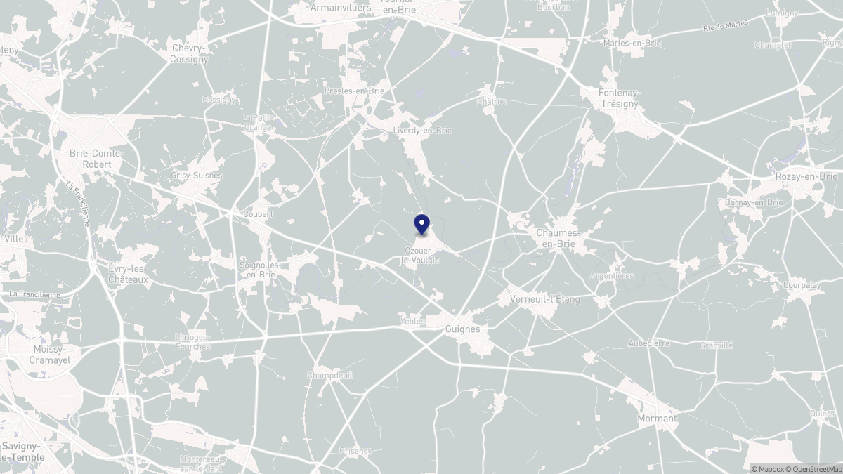Aperçu cartographique de Ozouer-le-Voulgis, centré sur la commune