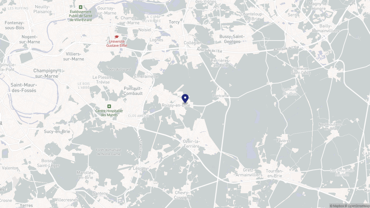 Aperçu cartographique de Roissy-en-Brie, centré sur la commune