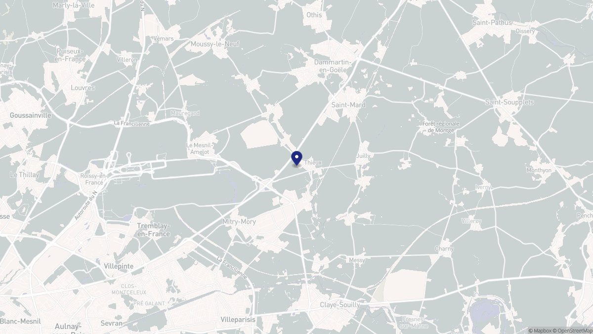 Aperçu cartographique de Thieux, centré sur la commune