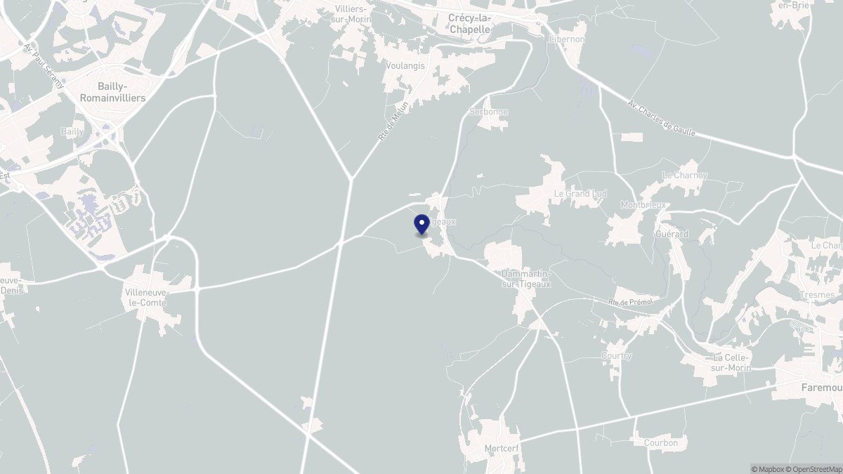 Aperçu cartographique de Tigeaux, centré sur la commune