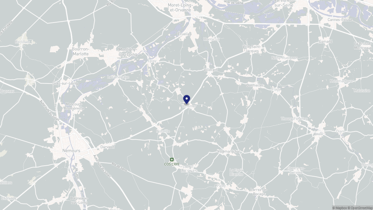 Aperçu cartographique de Villemer, centré sur la commune
