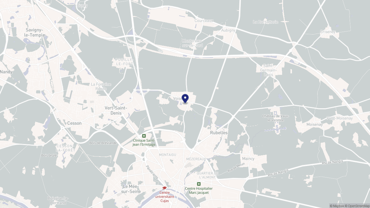 Aperçu cartographique de Voisenon, centré sur la commune