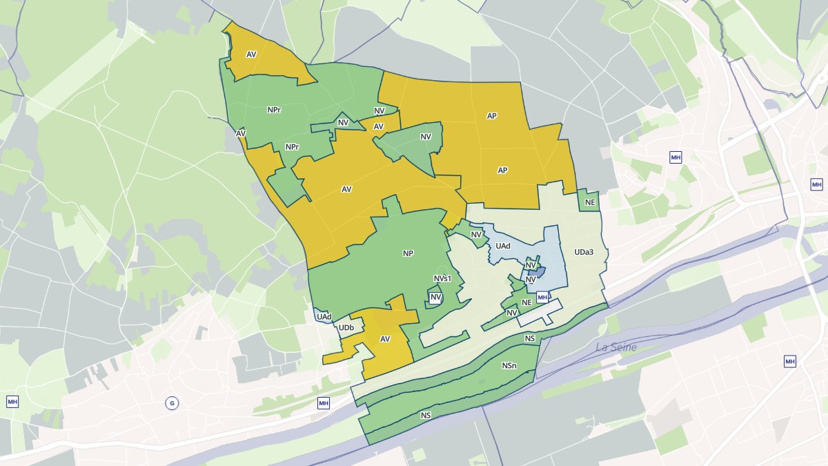 Aperçu cartographique de Mézy-sur-Seine, centré sur la commune