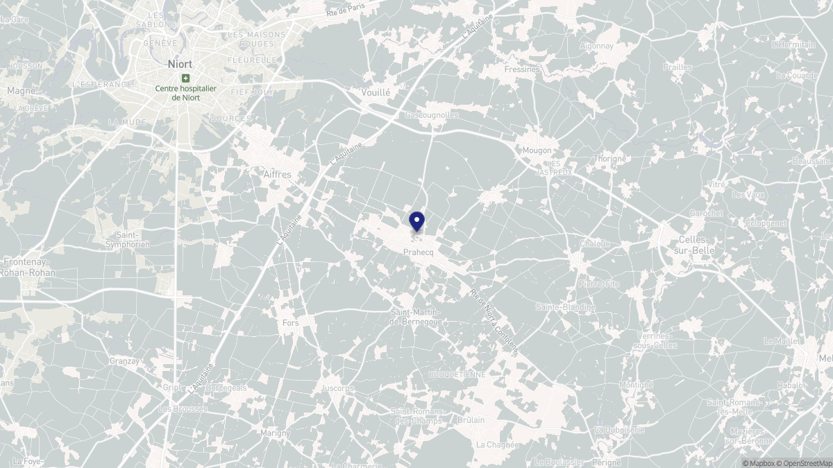 Aperçu cartographique de Prahecq, centré sur la commune