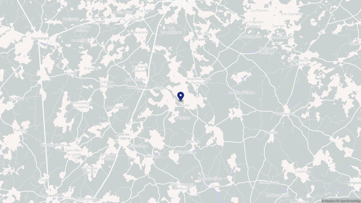 Aperçu cartographique de Vouhé, centré sur la commune