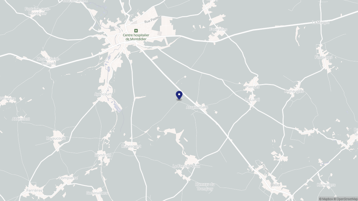 Aperçu cartographique de Assainvillers, centré sur la commune