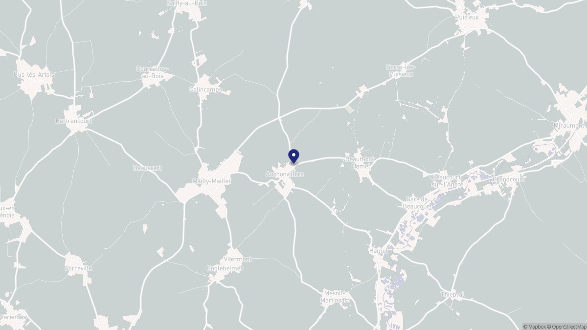 Aperçu cartographique de Auchonvillers, centré sur la commune
