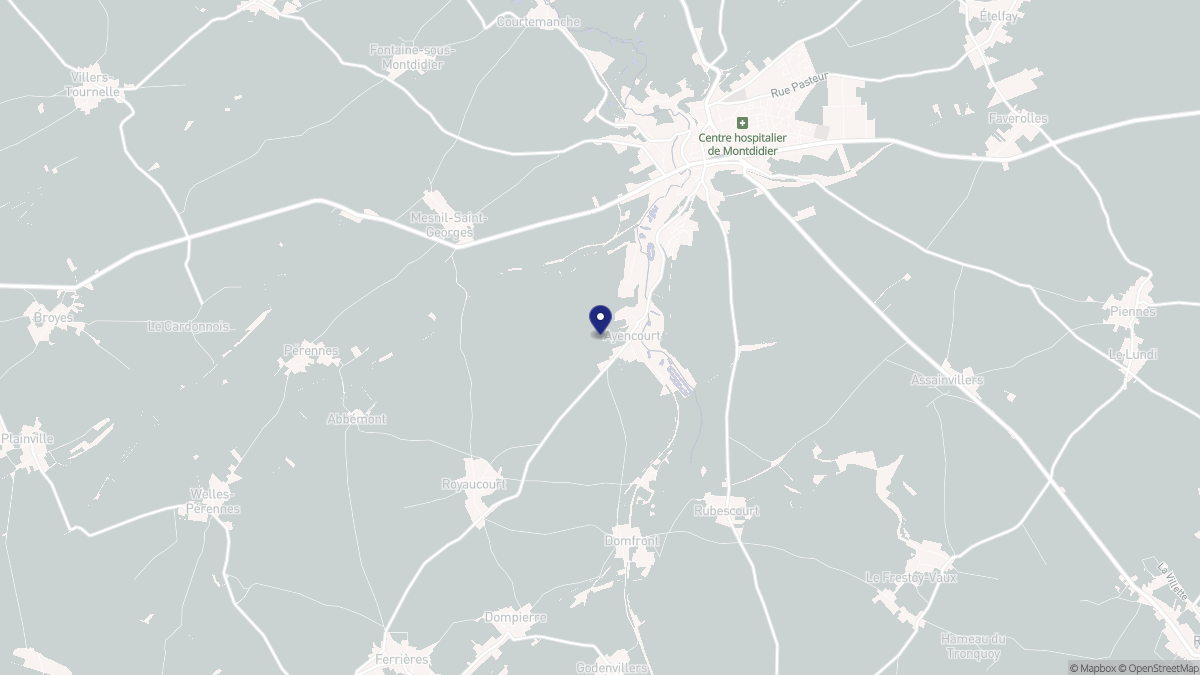 Aperçu cartographique de Ayencourt, centré sur la commune