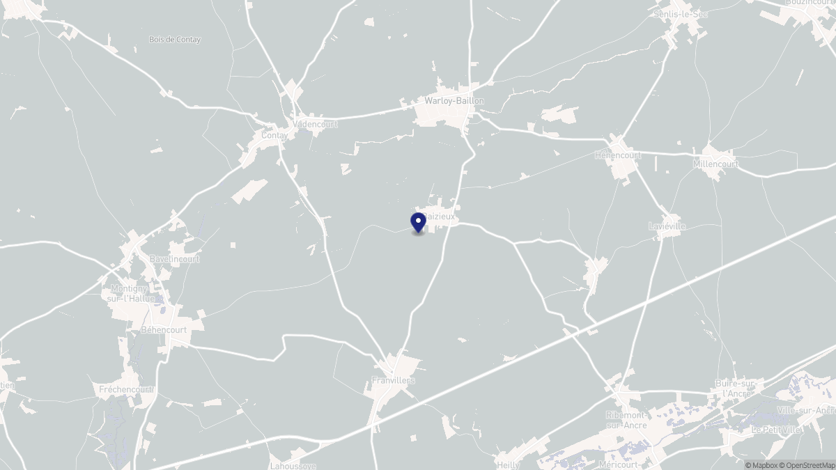 Aperçu cartographique de Baizieux, centré sur la commune
