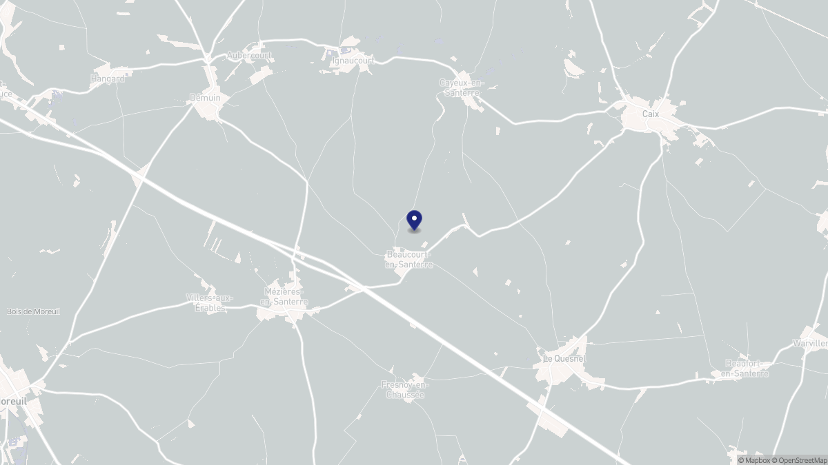 Aperçu cartographique de Beaucourt-en-Santerre, centré sur la commune