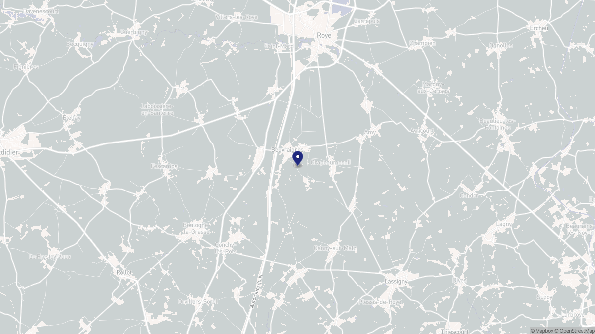 Aperçu cartographique de Beuvraignes, centré sur la commune