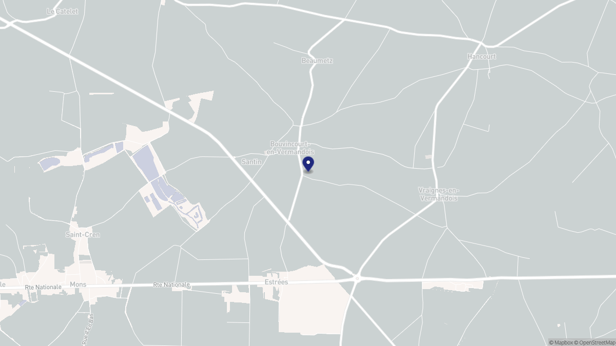 Aperçu cartographique de Bouvincourt-en-Vermandois, centré sur la commune