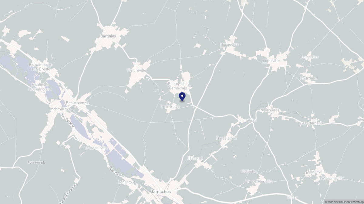 Aperçu cartographique de Buigny-lès-Gamaches, centré sur la commune