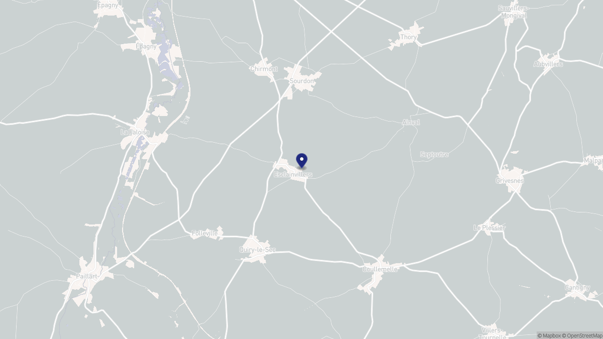 Aperçu cartographique de Esclainvillers, centré sur la commune