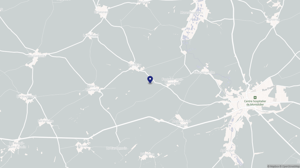 Aperçu cartographique de Fontaine-sous-Montdidier, centré sur la commune