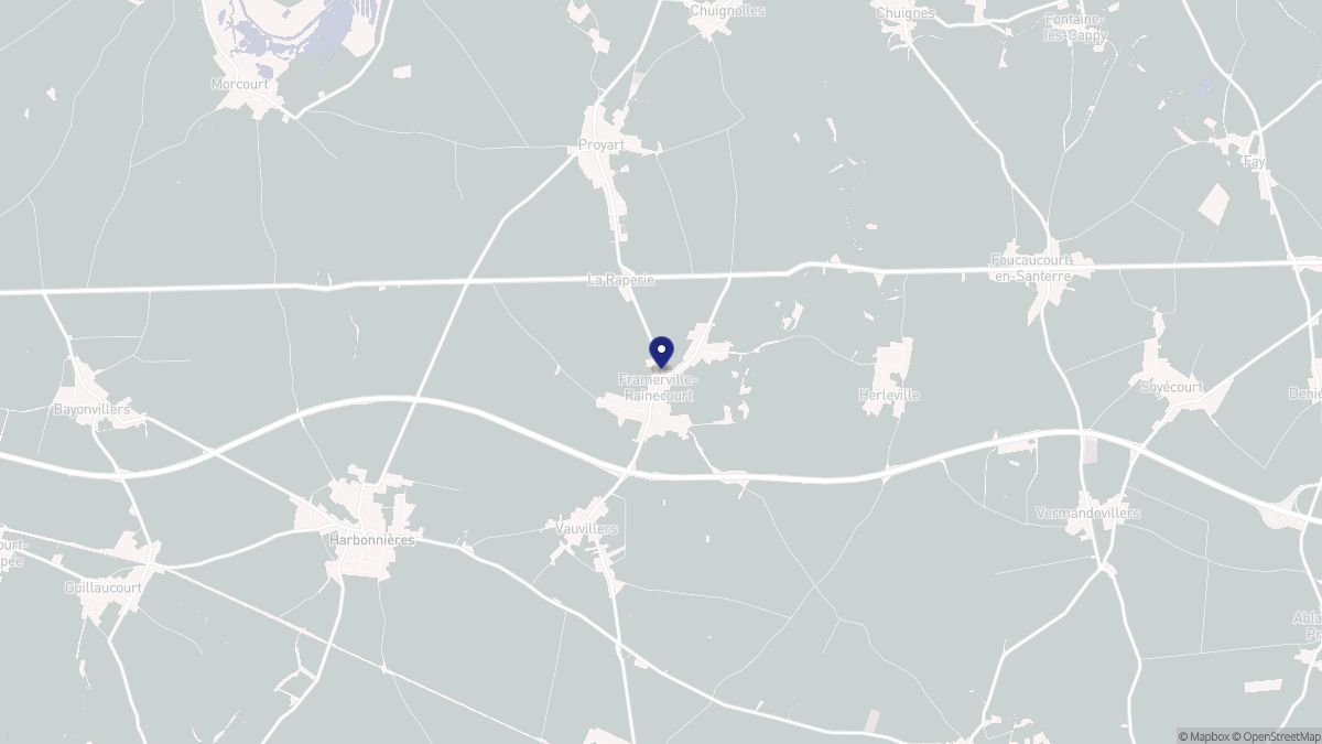 Aperçu cartographique de Framerville-Rainecourt, centré sur la commune